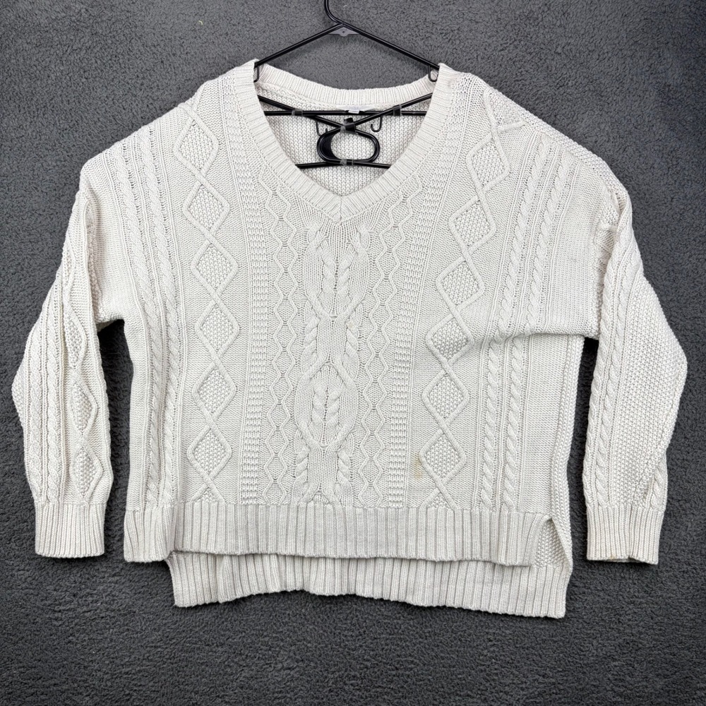 Time and Tru Cream Cable Knit V Neck Sweater Size XXL 20